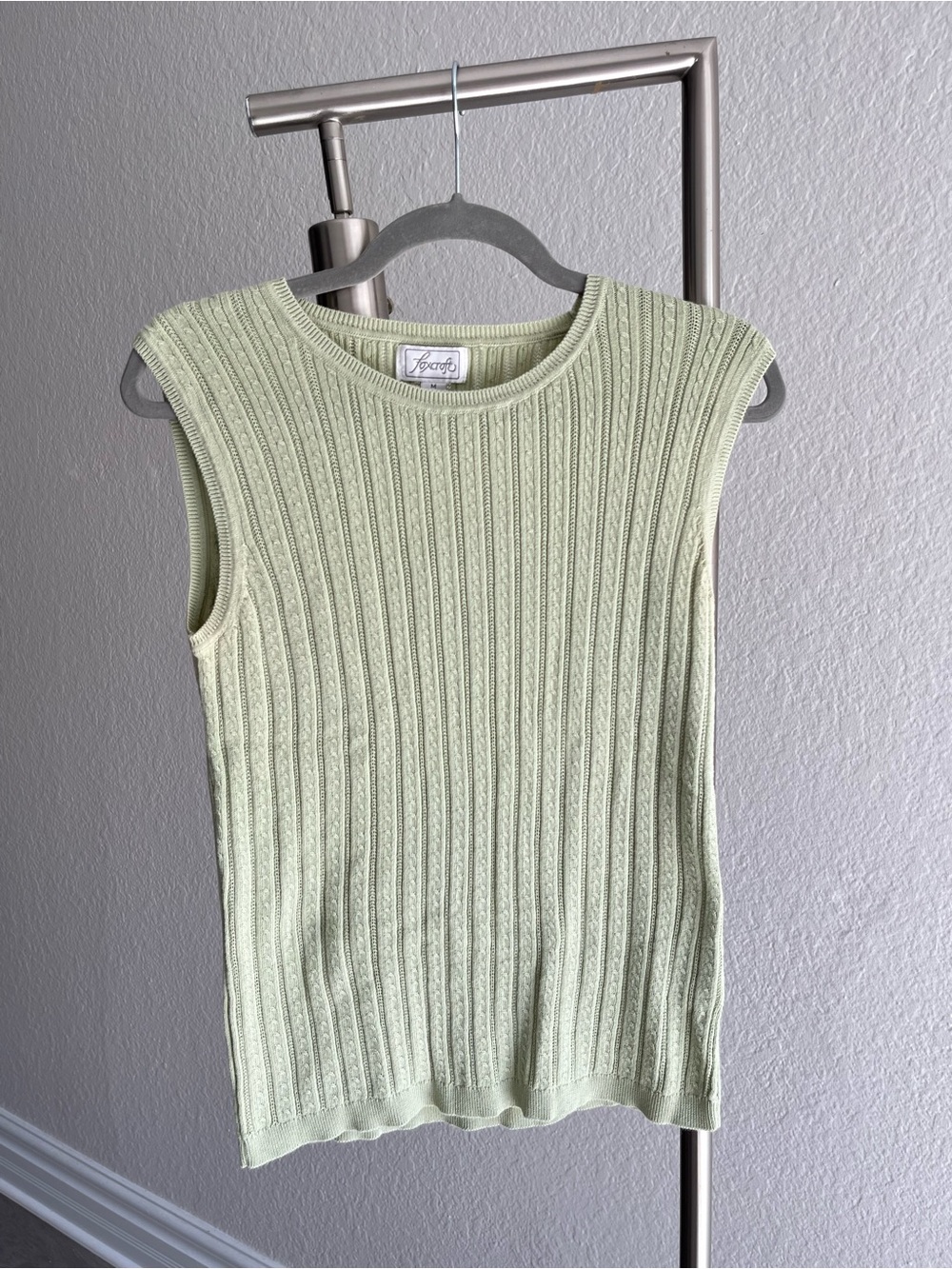 Foxcroft Light Sage Ribbed Sleeveless Crew Sweater Vest